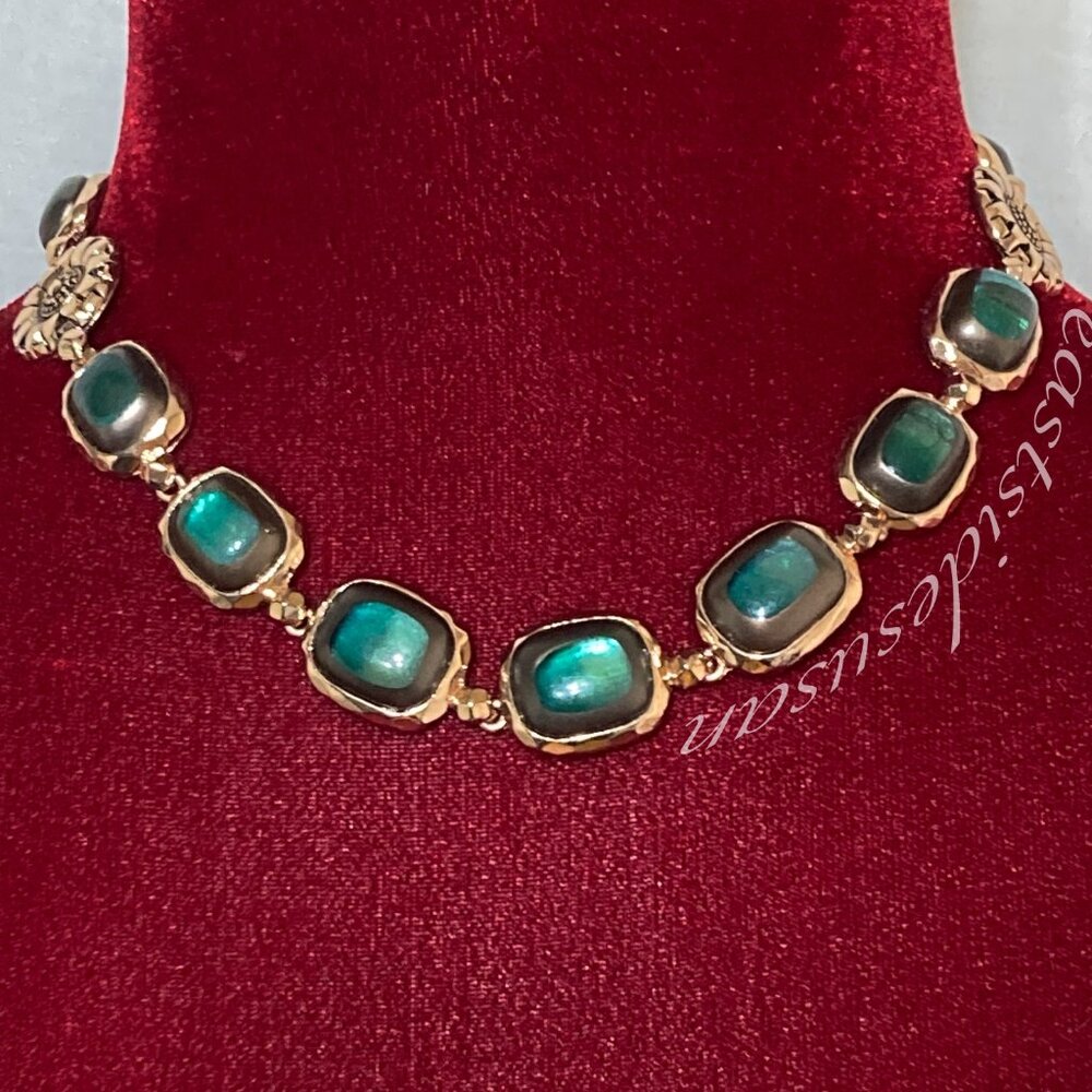 VTG 90s LIZ CLAIBORNE Signed Sunflower Station Gold Necklace - excellent!